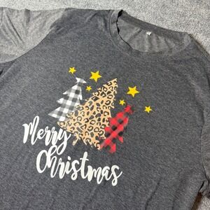 3XL Christmas Tree Graphic T-Shirt Gray Holiday Raglan Sleeve Top‎